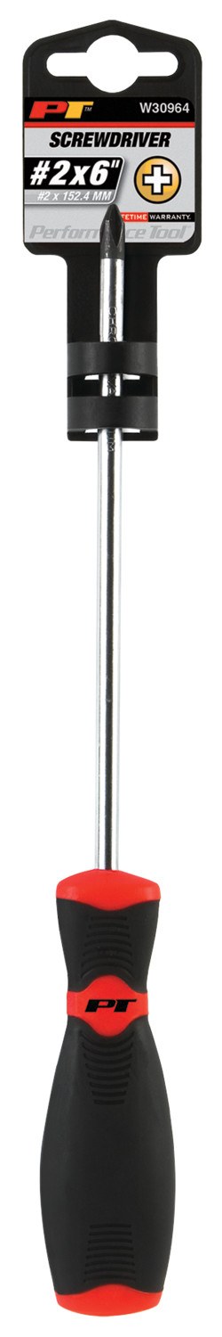 Performance Tool Screwdriver, Phillips, #2, 6 Inch Length, Chrome Vanadium Steel, With Magnetic Tip – W30964