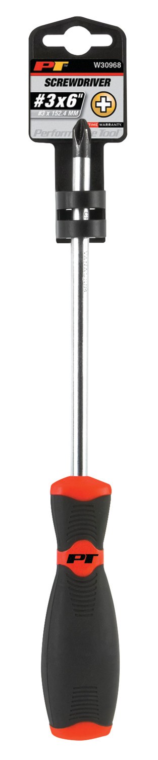 Performance Tool Screwdriver, Phillips, #3, 6 Inch Length, Chrome Vanadium Steel, With Magnetic Tip – W30968