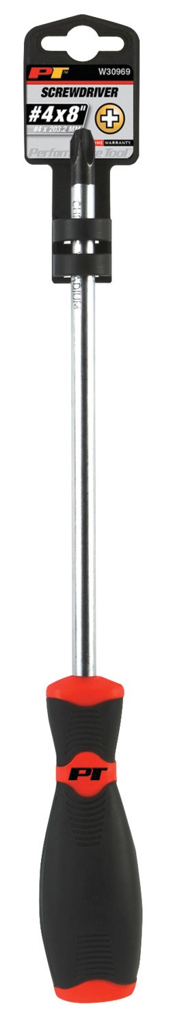 Performance Tool Screwdriver, Phillips, #4, 8 Inch Length, Chrome Vanadium Steel, With Magnetic Tip – W30969
