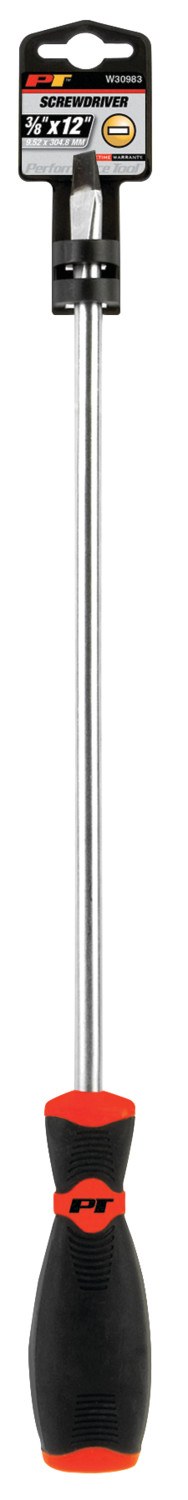 Performance Tool Screwdriver, Slotted, 3/8 Inch, 12 Inch Length, Chrome Vanadium Steel, With Magnetic Tip – W30983