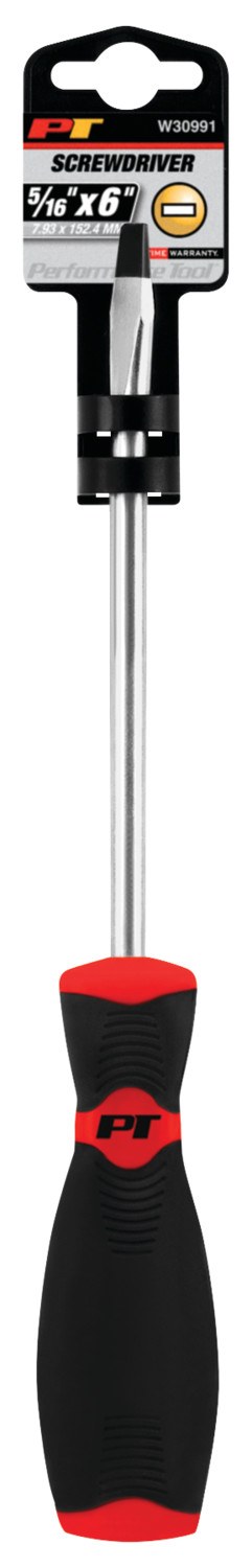Performance Tool Screwdriver, Slotted, 5/16 Inch, 6 Inch Length, Chrome Vanadium Steel, With Magnetic Tip – W30991