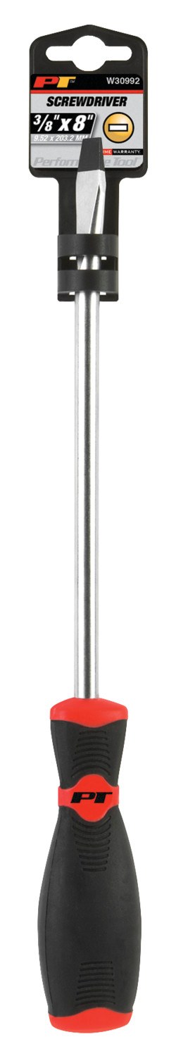 Performance Tool Screwdriver, Slotted, 3/8 Inch, 8 Inch Length, Chrome Vanadium Steel, With Magnetic Tip – W30992