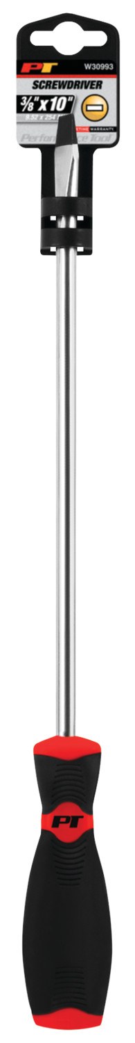Performance Tool Screwdriver, Slotted, 3/8 Inch, 10 Inch Length, Chrome Vanadium Steel, With Magnetic Tip – W30993