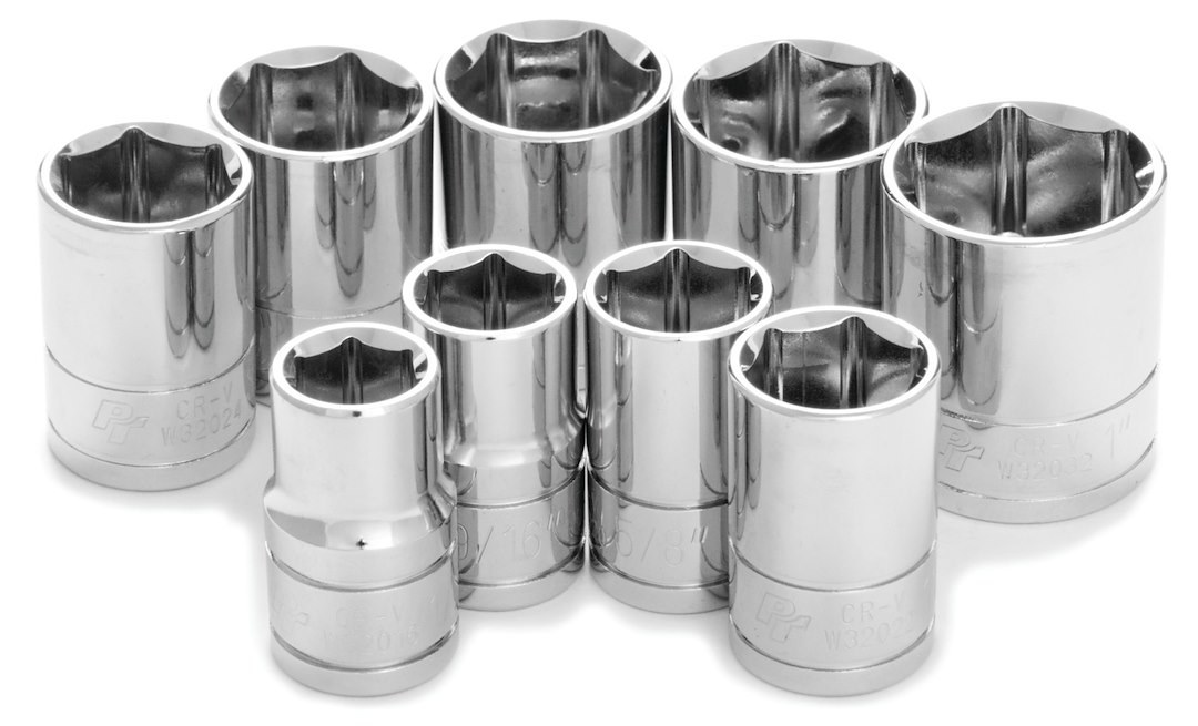 Performance Tool Socket Set, 1/2 Inch Drive, Standard, 6 Point, Chrome Vanadium Steel – W32002