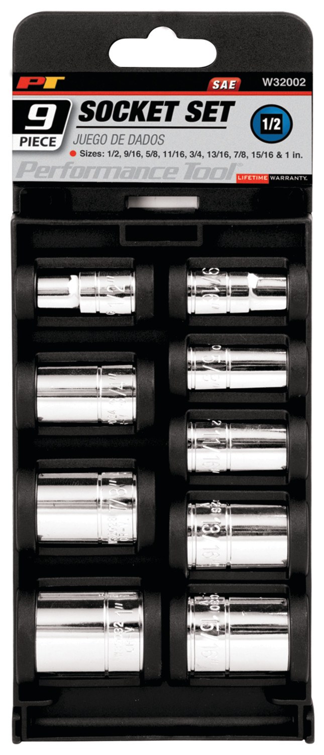 Performance Tool Socket Set, 1/2 Inch Drive, Standard, 6 Point, Chrome Vanadium Steel – W32002