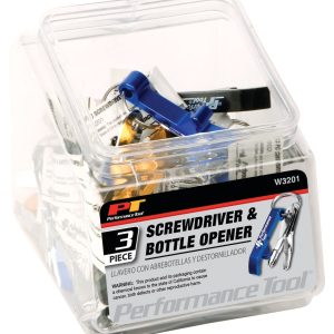 Performance Tool Screwdriver, Slotted/ Phillips, 1/4 Inch Slotted/ #2 Phillips, Anodized Aluminum Bottle Opener, With Bottle Opener, 3 Pieces – W3201