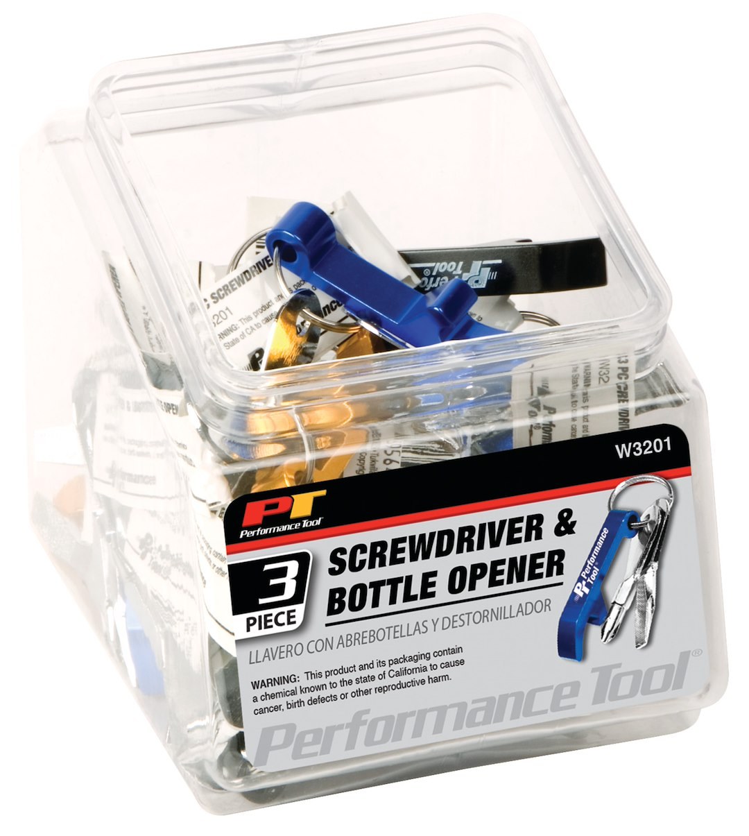 Performance Tool Screwdriver, Slotted/ Phillips, 1/4 Inch Slotted/ #2 Phillips, Anodized Aluminum Bottle Opener, With Bottle Opener, 3 Pieces – W3201
