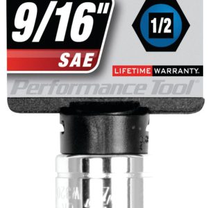 Performance Tool Socket, 1/2 Inch Drive, 9/16 Inch, Standard, 6 Point, Polished Nickel Chrome Plated, Vanadium Alloy Steel, Single – W32018