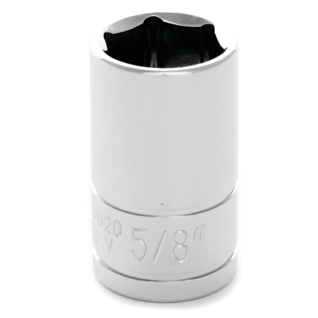 Performance Tool Socket, 1/2 Inch Drive, 5/8 Inch, Standard, 6 Point, Polished Nickel Chrome Plated, Vanadium Alloy Steel, Single – W32020