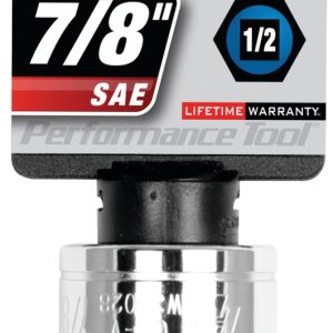 Performance Tool Socket, 1/2 Inch Drive, 7/8 Inch, Standard, 6 Point, Polished Nickel Chrome Plated, Vanadium Alloy Steel, Single – W32028
