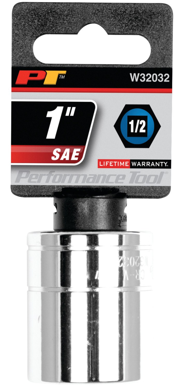 Performance Tool Socket, 1/2 Inch Drive, Standard, 6 Point, Polished Nickel Chrome Plated, Vanadium Alloy Steel, Single – W32032