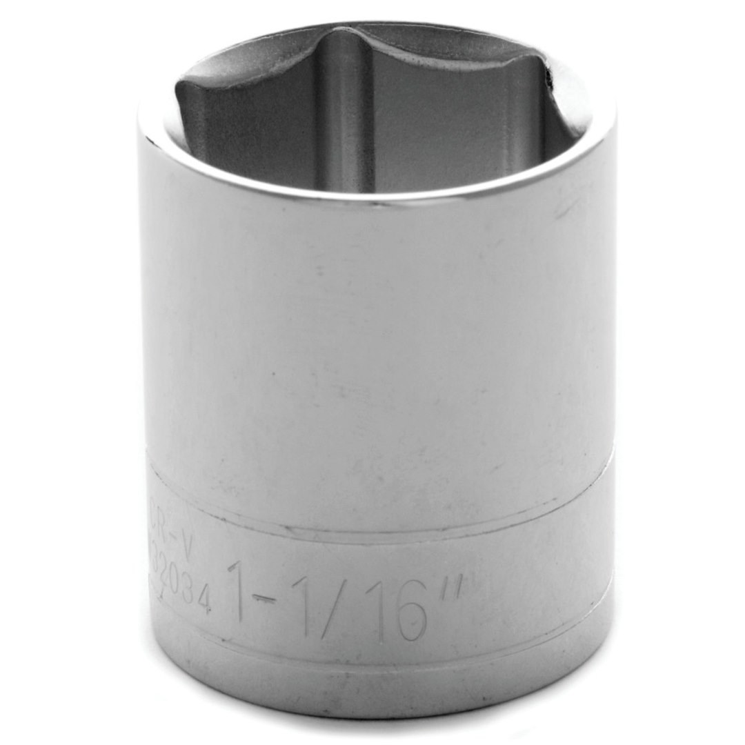 Performance Tool Socket, 1/2 Inch Drive, 1-1/16 Inch, Standard, 6 Point, Polished Nickel Chrome Plated, Vanadium Alloy Steel, Single – W32034