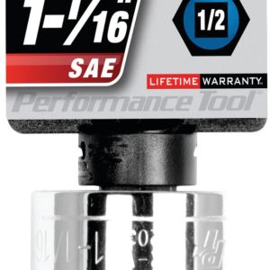 Performance Tool Socket, 1/2 Inch Drive, 1-1/16 Inch, Standard, 6 Point, Polished Nickel Chrome Plated, Vanadium Alloy Steel, Single – W32034