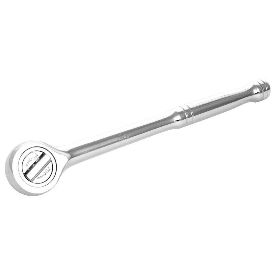 Performance Tool Ratchet, 1/2 Inch Drive X 9-1/2 Inch Length, Round Head, 45 Teeth, Polished Nickel Chrome Plated – W32106