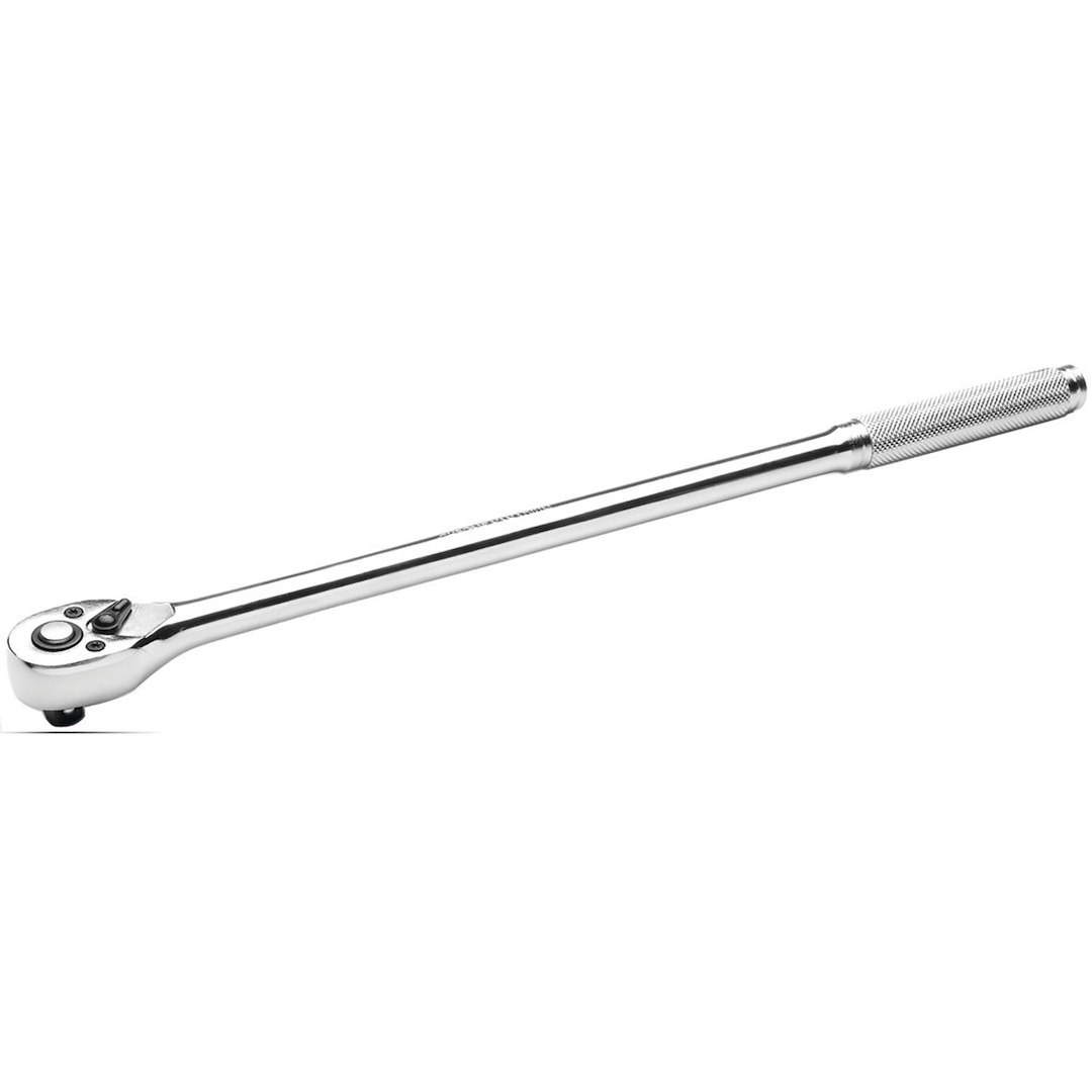 Performance Tool Ratchet, 1/2 Inch Drive X 15 Inch Length, Quick Release Long Handle, 24 Teeth, Polished Nickel Chrome Plated – W32122