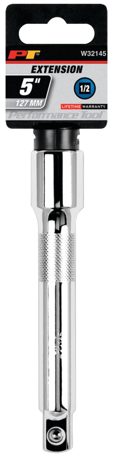 Performance Tool Socket Extension, 1/2 Inch Drive, 5 Inch Length, Polished Nickel Chrome Plated, Chrome Vanadium Alloy Steel, Single – W32145