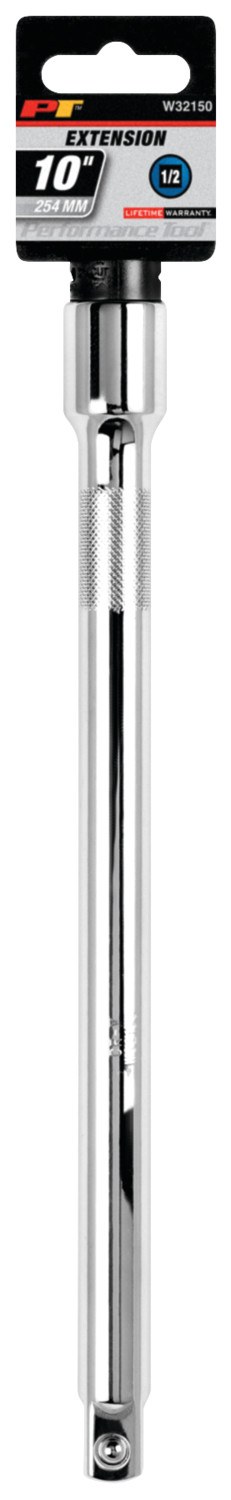 Performance Tool Socket Extension, 1/2 Inch Drive, 10 Inch Length, Polished Nickel Chrome Plated, Chrome Vanadium Alloy Steel, Single – W32150