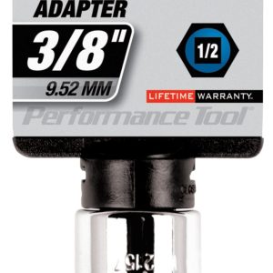 Performance Tool Socket Adapter, 1/2 Inch Female X 3/8 Inch Male, Chrome Plated, Chrome Vanadium Steel, Single – W32157