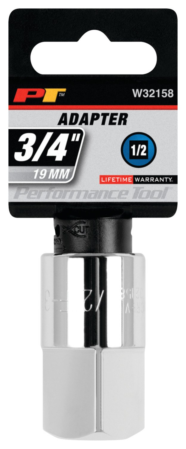 Performance Tool Socket Adapter, 1/2 Inch Female X 3/4 Inch Male, Chrome Plated, Chrome Vanadium Steel, Single – W32158