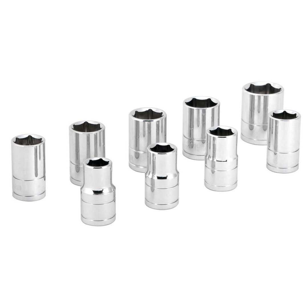 Performance Tool Socket Set, 1/2 Inch Drive, Metric, 6 Point, Chrome Vanadium Steel – W32202