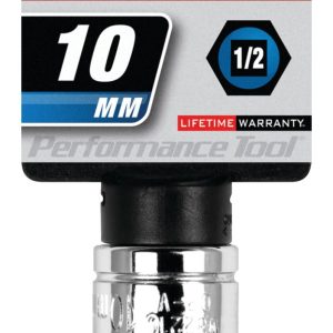 Performance Tool Socket, 1/2 Inch Drive, 10 Millimeter, Metric, 6 Point, Polished Nickel Chrome Plated, Vanadium Alloy Steel, Single – W32210