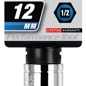 Performance Tool Socket, 1/2 Inch Drive, 12 Millimeter, Metric, 6 Point, Polished Nickel Chrome Plated, Vanadium Alloy Steel, Single – W32212
