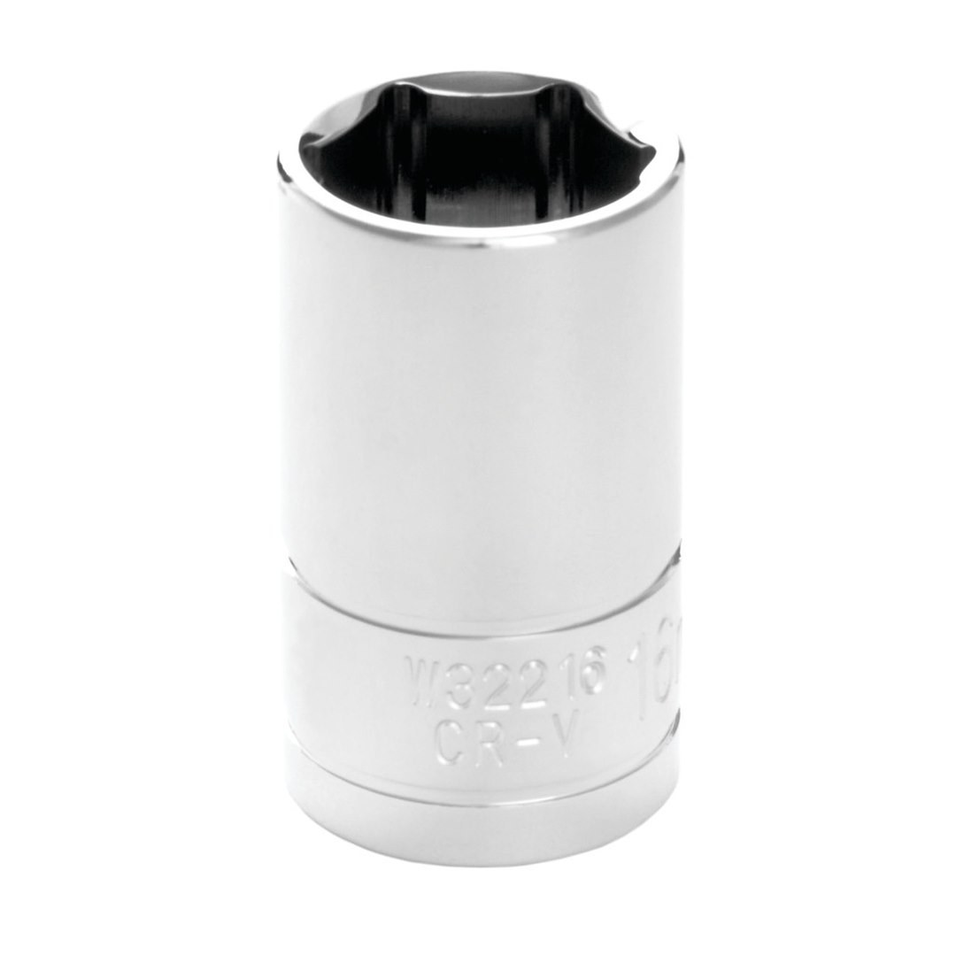 Performance Tool Socket, 1/2 Inch Drive, 16 Millimeter, Metric, 6 Point, Polished Nickel Chrome Plated, Vanadium Alloy Steel, Single – W32216
