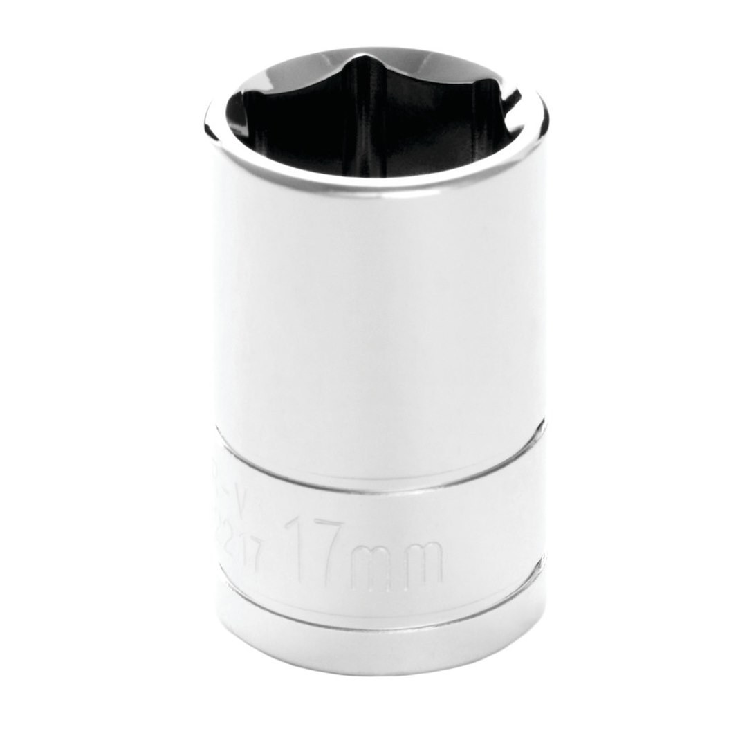 Performance Tool Socket, 1/2 Inch Drive, 17 Millimeter, Metric, 6 Point, Polished Nickel Chrome Plated, Vanadium Alloy Steel, Single – W32217