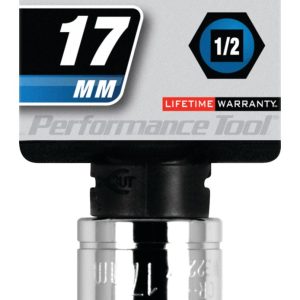 Performance Tool Socket, 1/2 Inch Drive, 17 Millimeter, Metric, 6 Point, Polished Nickel Chrome Plated, Vanadium Alloy Steel, Single – W32217
