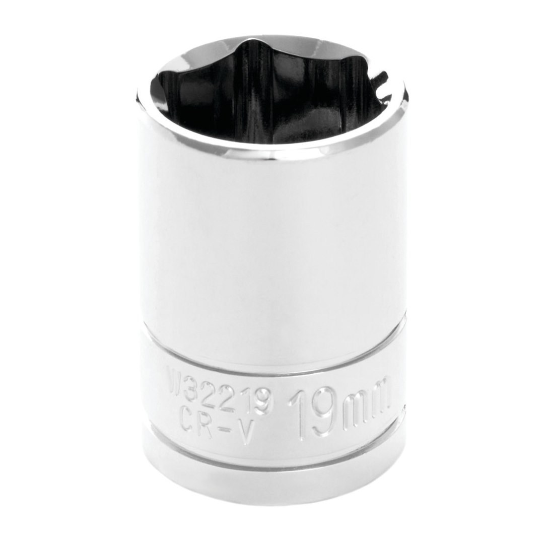 Performance Tool Socket, 1/2 Inch Drive, 19 Millimeter, Metric, 6 Point, Polished Nickel Chrome Plated, Vanadium Alloy Steel, Single – W32219
