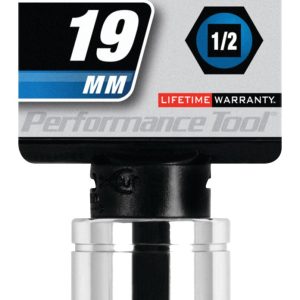 Performance Tool Socket, 1/2 Inch Drive, 19 Millimeter, Metric, 6 Point, Polished Nickel Chrome Plated, Vanadium Alloy Steel, Single – W32219