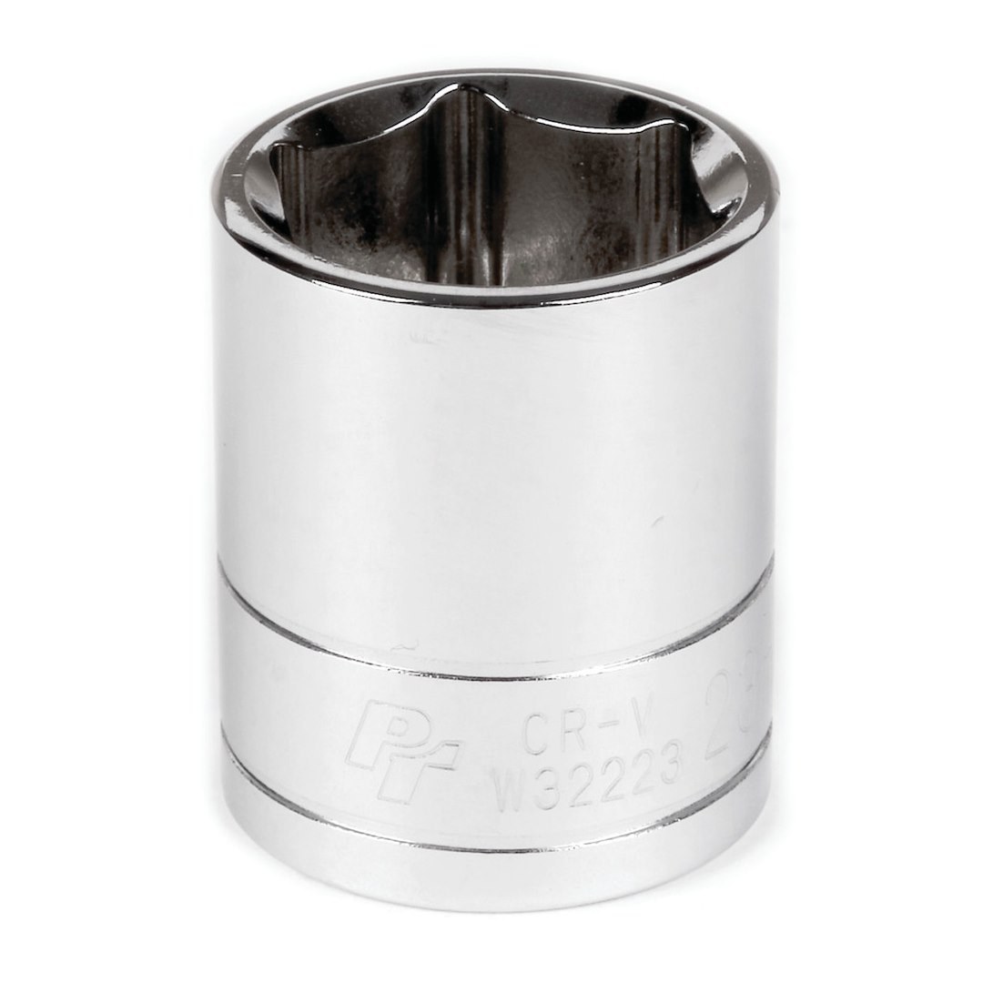 Performance Tool Socket, 1/2 Inch Drive, 23 Millimeter, Metric, 6 Point, Polished Nickel Chrome Plated, Vanadium Alloy Steel, Single – W32223