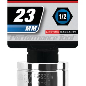 Performance Tool Socket, 1/2 Inch Drive, 23 Millimeter, Metric, 6 Point, Polished Nickel Chrome Plated, Vanadium Alloy Steel, Single – W32223