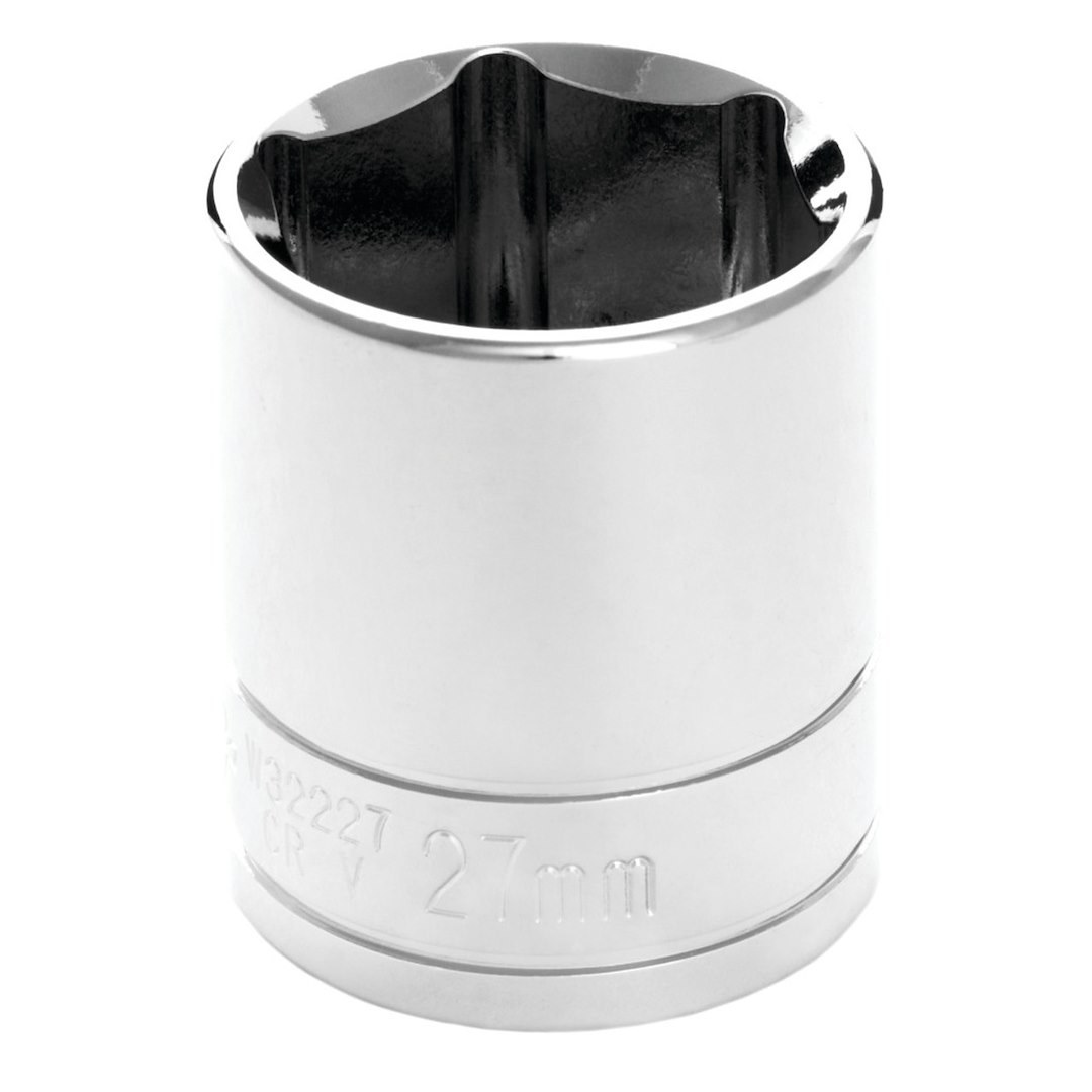 Performance Tool Socket, 1/2 Inch Drive, 27 Millimeter, Metric, 6 Point, Polished Nickel Chrome Plated, Vanadium Alloy Steel, Single – W32227