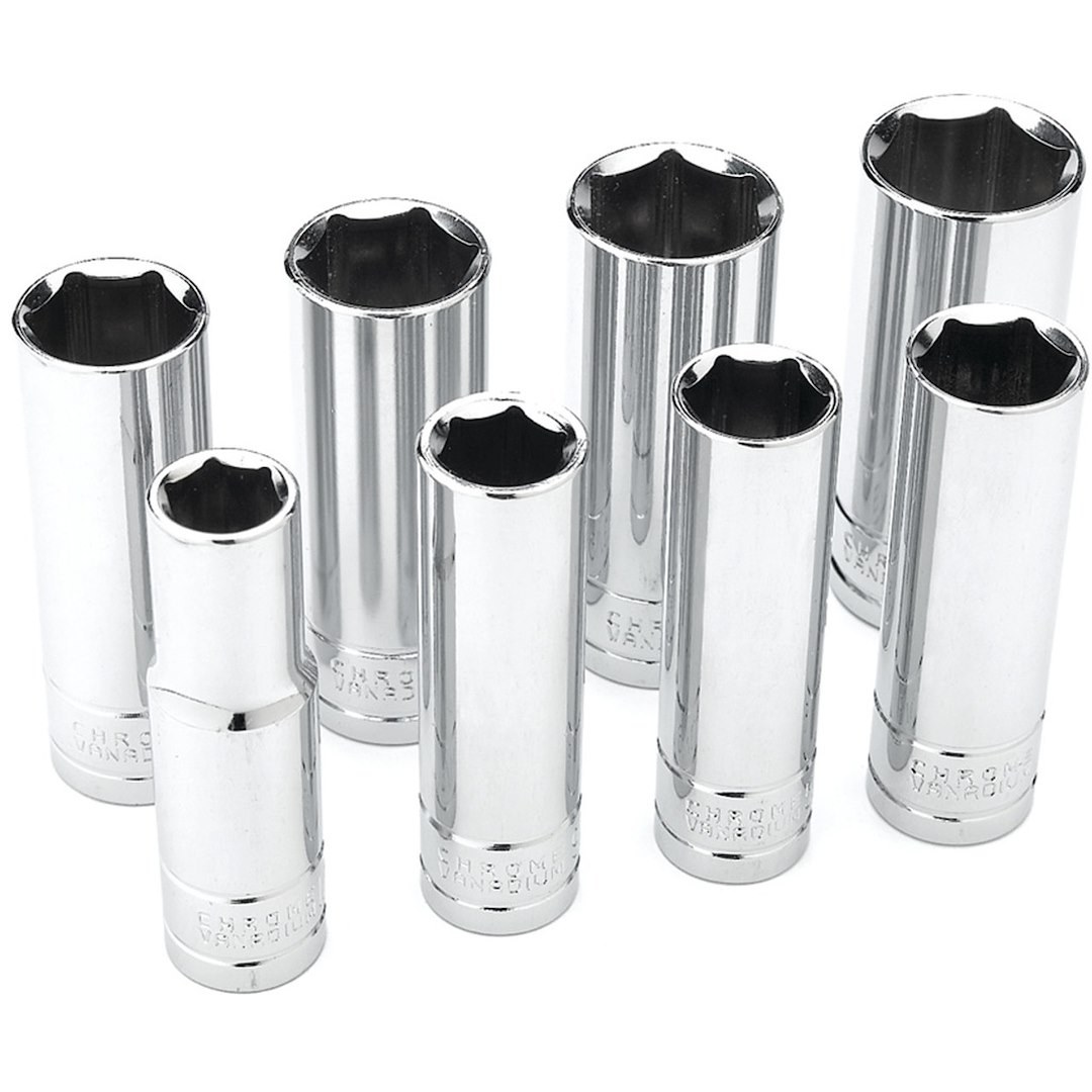 Performance Tool Socket Set, 1/2 Inch Drive, Standard, Deep/ 6 Point, Chrome Vanadium Steel – W32300