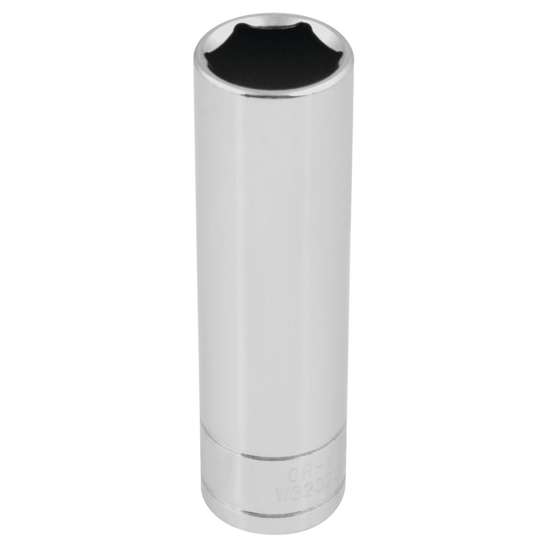 Performance Tool Socket, 1/2 Inch Drive, 5/8 Inch, Standard, Deep Socket, 6 Point, Polished Nickel Chrome Plated, Vanadium Alloy Steel – W32320
