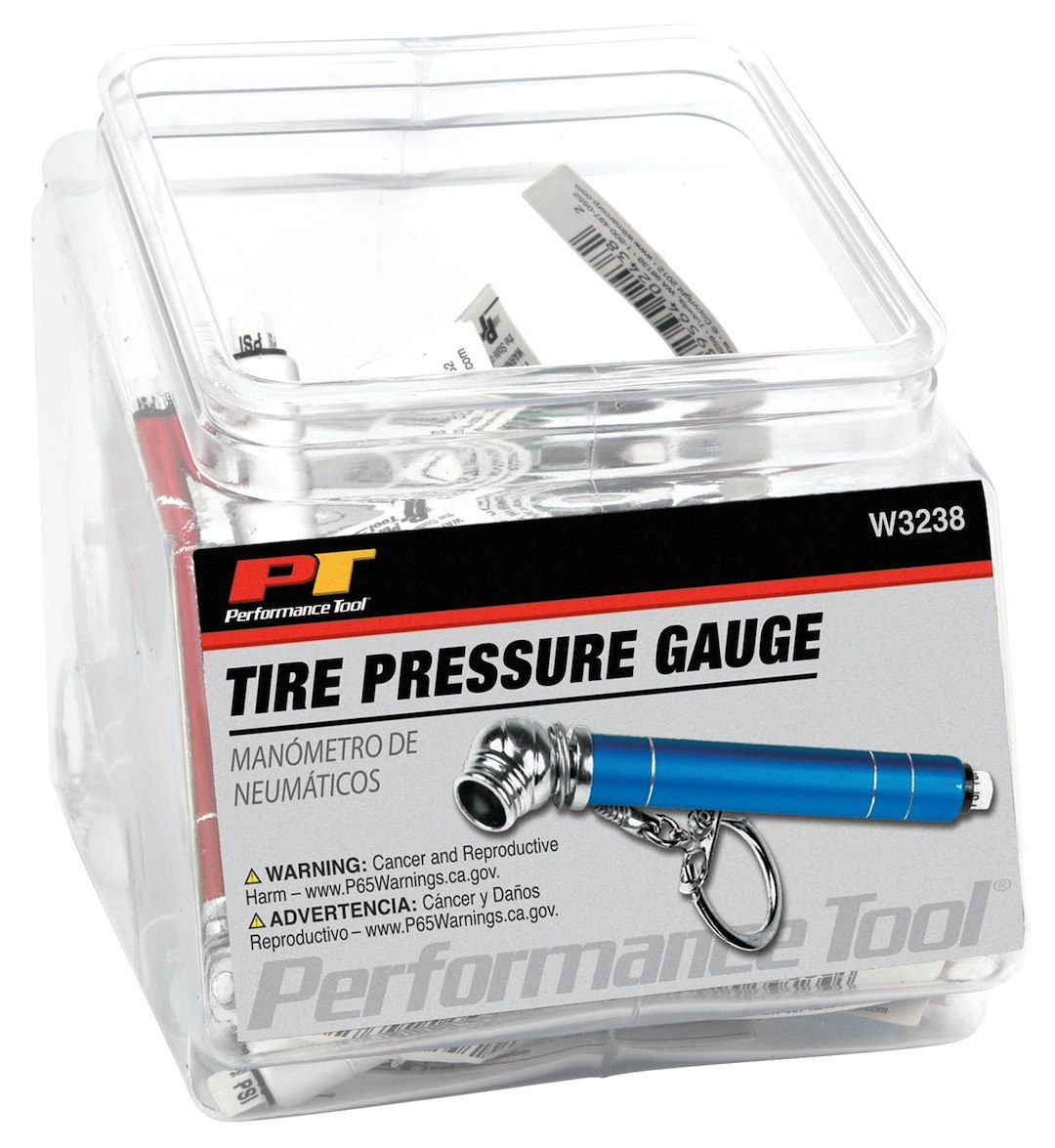 Performance Tool Tire Pressure Gauge, Pencil Type, 10-50 Pounds Per Square Inch (PSI), With Keychain – W3238