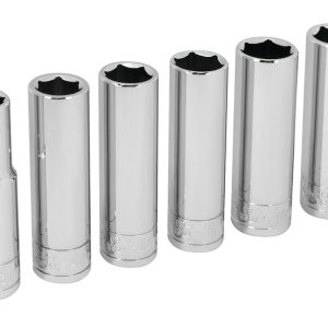 Performance Tool Socket Set, 1/2 Inch Drive, Metric, Deep/ 6 Point, Chrome Vanadium Steel – W32400