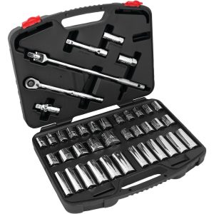 Performance Tool Socket Set, 1/2 Inch Drive, Standard/ Metric, Chrome Vanadium Steel – W32905