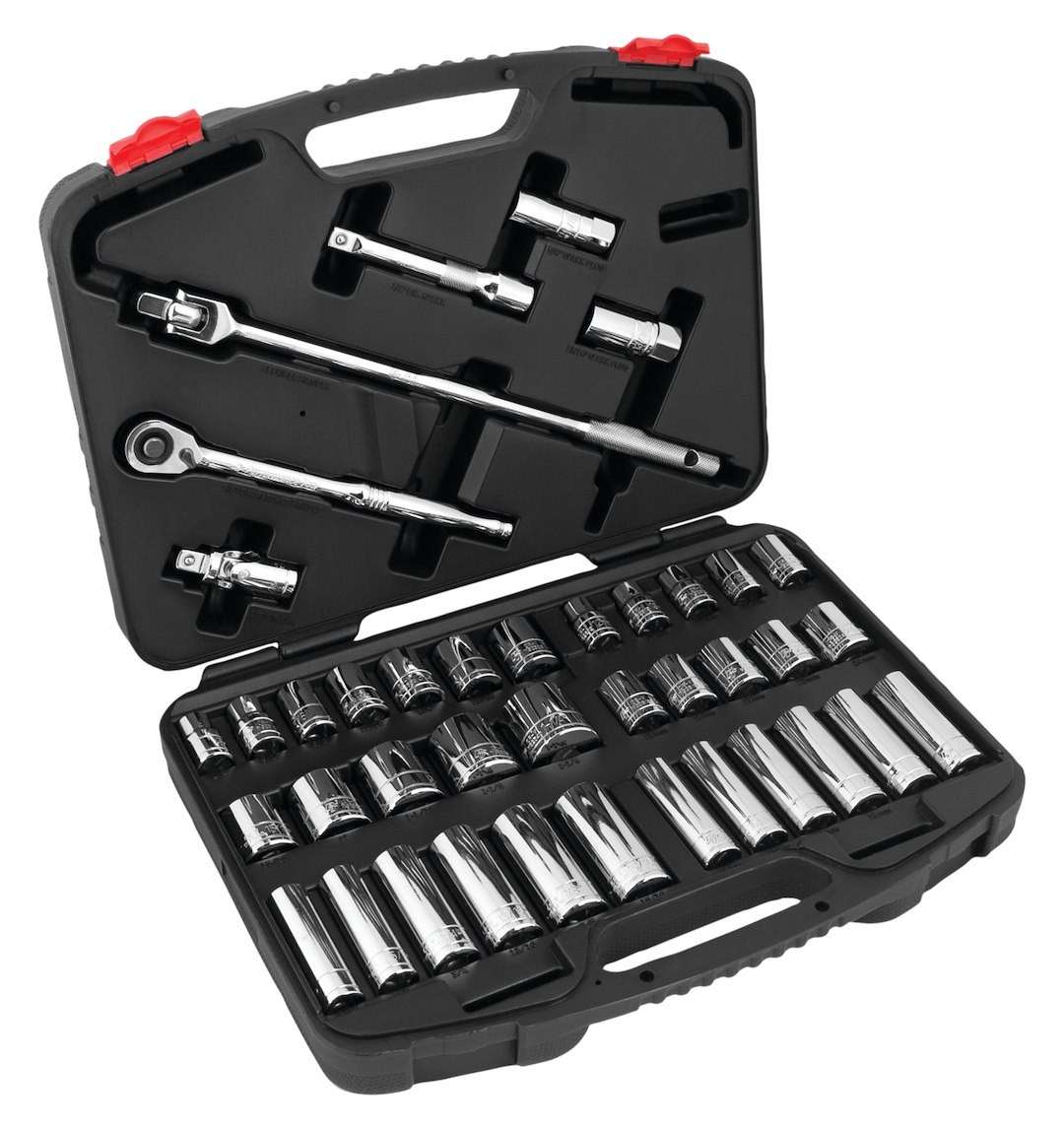 Performance Tool Socket Set, 1/2 Inch Drive, Standard/ Metric, Chrome Vanadium Steel – W32905