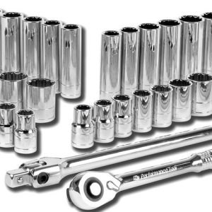 Performance Tool Socket Set, 1/2 Inch Drive, Standard/ Metric, Chrome Vanadium Steel – W32905