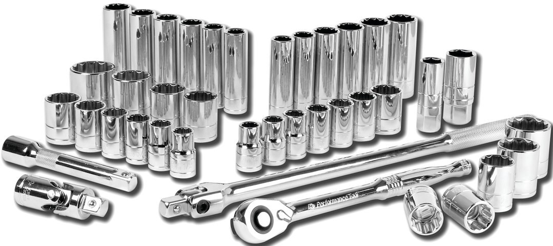 Performance Tool Socket Set, 1/2 Inch Drive, Standard/ Metric, Chrome Vanadium Steel – W32905