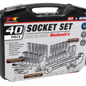 Performance Tool Socket Set, 1/2 Inch Drive, Standard/ Metric, Chrome Vanadium Steel – W32905