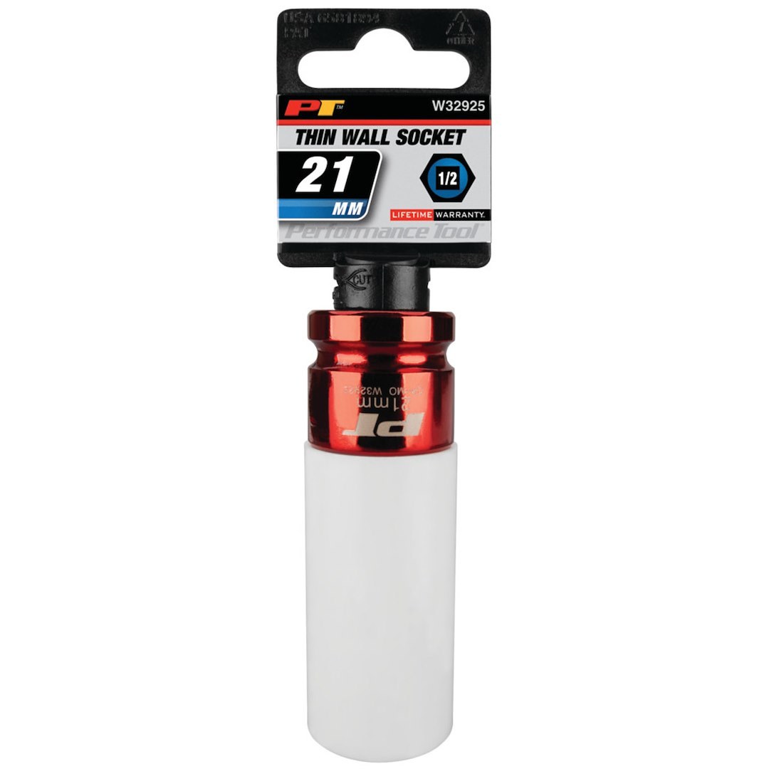 Performance Tool Socket, 1/2 Inch Drive, 21 Millimeter, Thin Wall Impact Socket, Chrome Molybdenum Steel, Single – W32925