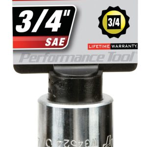Performance Tool Socket, 3/4 Inch Drive, Standard, 12 Point, Polished Nickel Chrome Plated, Vanadium Alloy Steel, Single – W34524