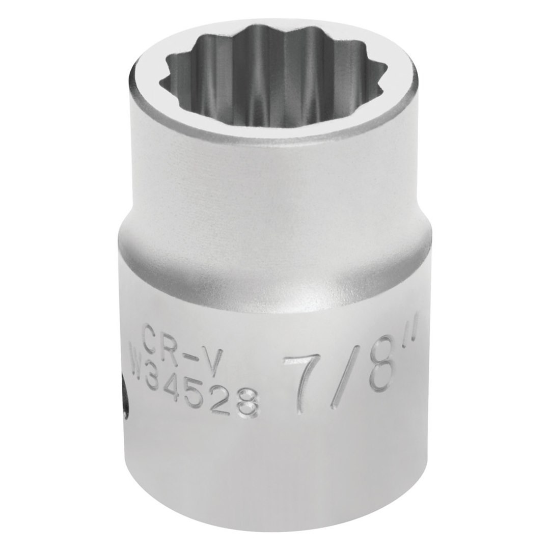 Performance Tool Socket, 3/4 Inch Drive, 7/8 Inch, Standard, 12 Point, Polished Nickel Chrome Plated, Vanadium Alloy Steel, Single – W34528