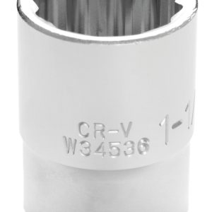 Performance Tool Socket, 3/4 Inch Drive, 1-1/8 Inch, Standard, 12 Point, Polished Nickel Chrome Plated, Vanadium Alloy Steel, Single – W34536