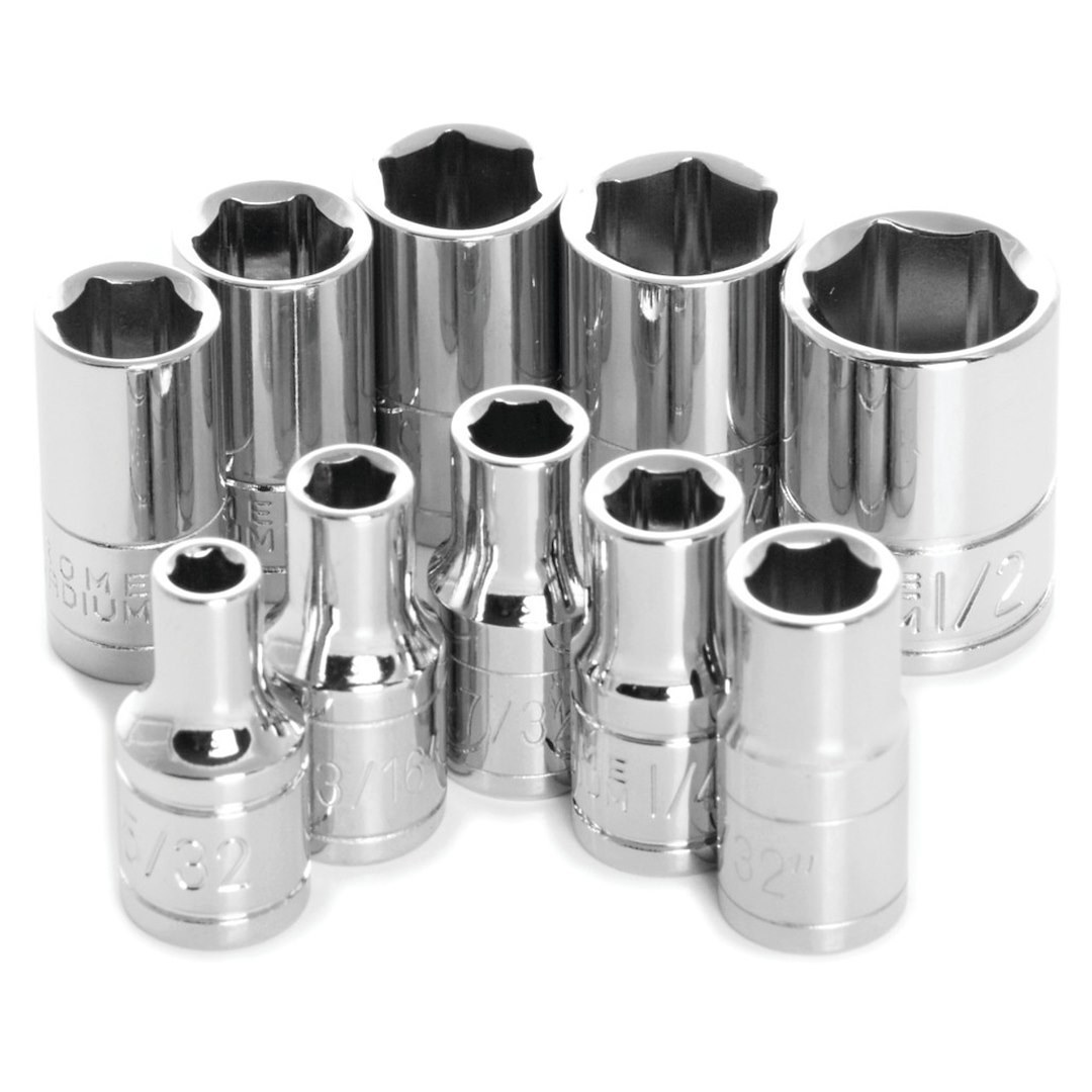 Performance Tool Socket Set, 1/4 Inch Drive, Standard, 6 Point, Chrome Vanadium Steel – W36002