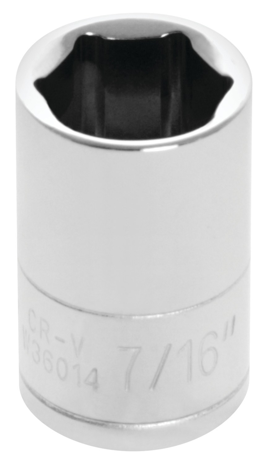 Performance Tool Socket, 1/4 Inch Drive, 7/16 Inch, Standard, 6 Point, Polished Nickel Chrome Plated, Vanadium Alloy Steel, Single – W36014