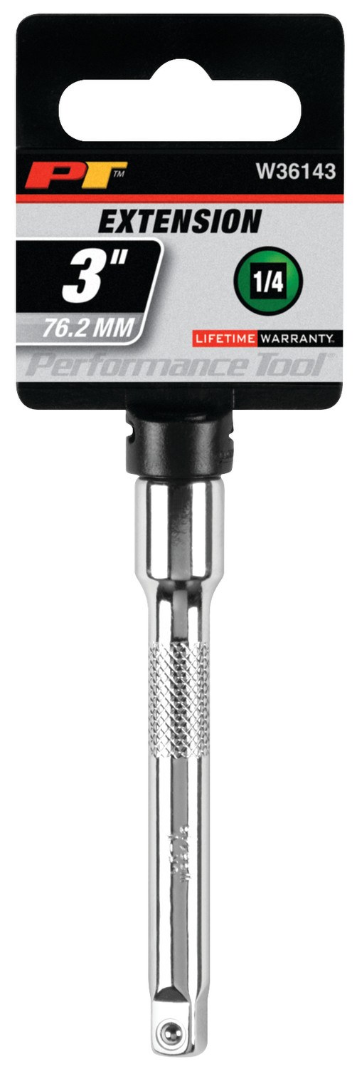 Performance Tool Socket Extension, 1/4 Inch Drive, 3 Inch Length, Polished Nickel Chrome Plated, Chrome Vanadium Alloy Steel, Single – W36143